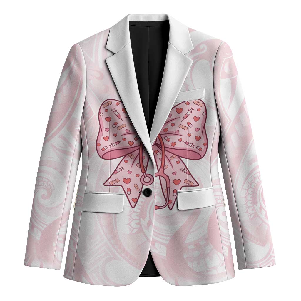 New Zealand Nurses RN Personalised Blazer Pink Stethoscope Coquette Bow Maori Motif