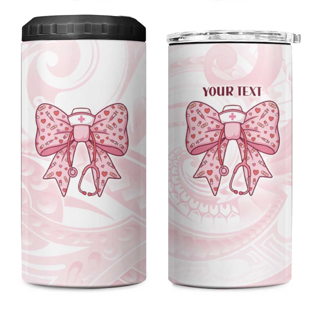 New Zealand Nurses RN Personalised 4 in 1 Can Cooler Tumbler Pink Stethoscope Coquette Bow Maori Motif