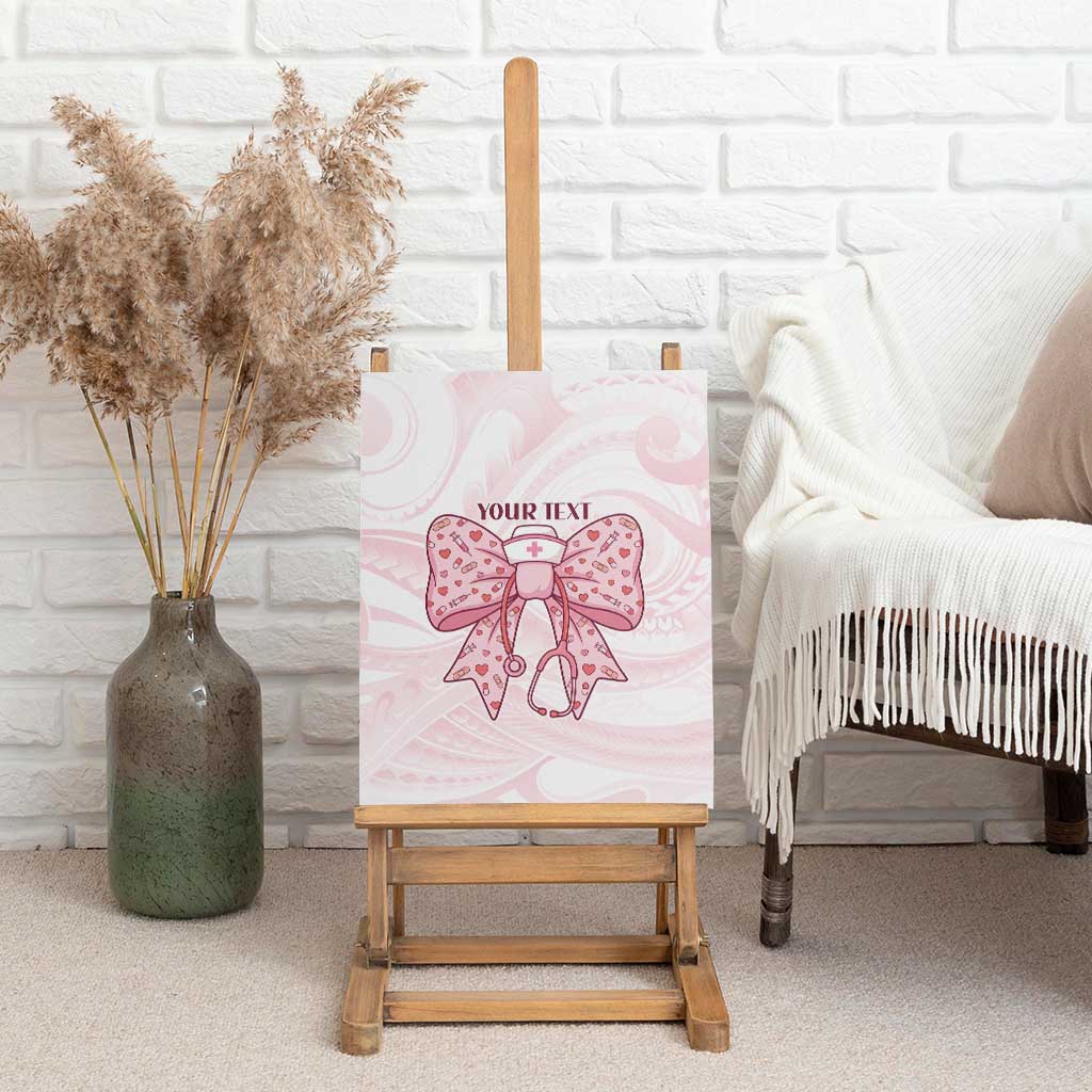 New Zealand Nurses RN Personalised Canvas Wall Art Pink Stethoscope Coquette Bow Maori Motif