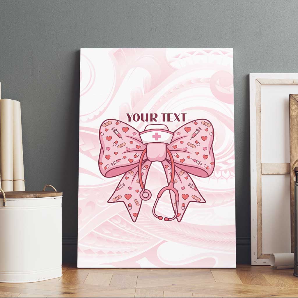New Zealand Nurses RN Personalised Canvas Wall Art Pink Stethoscope Coquette Bow Maori Motif