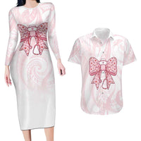New Zealand Nurses RN Personalised Couples Matching Long Sleeve Bodycon Dress and Hawaiian Shirt Pink Stethoscope Coquette Bow Maori Motif LT9 Pink - Polynesian Pride