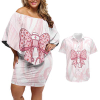 New Zealand Nurses RN Personalised Couples Matching Off Shoulder Short Dress and Hawaiian Shirt Pink Stethoscope Coquette Bow Maori Motif LT9 Pink - Polynesian Pride