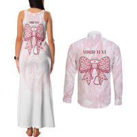 New Zealand Nurses RN Personalised Couples Matching Tank Maxi Dress and Long Sleeve Button Shirt Pink Stethoscope Coquette Bow Maori Motif LT9 - Polynesian Pride