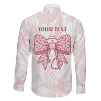 New Zealand Nurses RN Personalised Family Matching Off Shoulder Maxi Dress and Hawaiian Shirt Pink Stethoscope Coquette Bow Maori Motif LT9 - Polynesian Pride