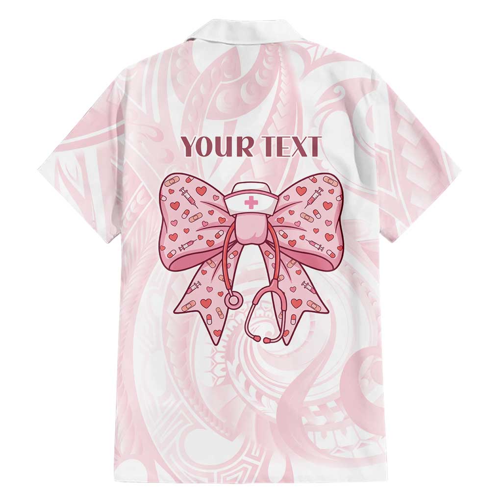 New Zealand Nurses RN Personalised Family Matching Off Shoulder Short Dress and Hawaiian Shirt Pink Stethoscope Coquette Bow Maori Motif LT9 - Polynesian Pride