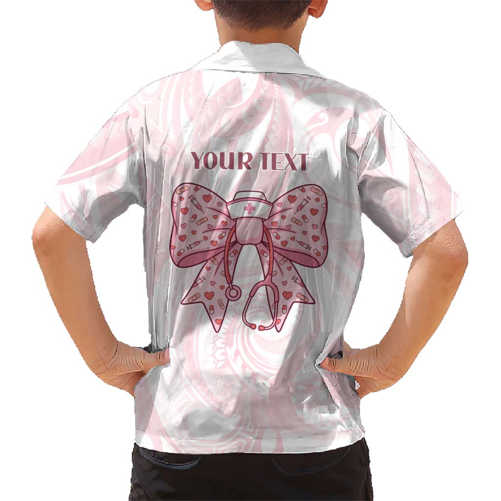 New Zealand Nurses RN Personalised Family Matching Puletasi and Hawaiian Shirt Pink Stethoscope Coquette Bow Maori Motif LT9 - Polynesian Pride