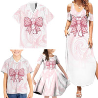New Zealand Nurses RN Personalised Family Matching Summer Maxi Dress and Hawaiian Shirt Pink Stethoscope Coquette Bow Maori Motif LT9 - Polynesian Pride