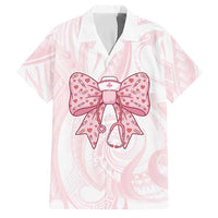 New Zealand Nurses RN Personalised Family Matching Summer Maxi Dress and Hawaiian Shirt Pink Stethoscope Coquette Bow Maori Motif LT9 Dad's Shirt - Short Sleeve Pink - Polynesian Pride