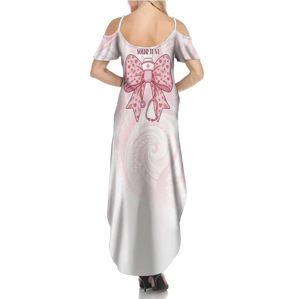 New Zealand Nurses RN Personalised Family Matching Summer Maxi Dress and Hawaiian Shirt Pink Stethoscope Coquette Bow Maori Motif LT9 - Polynesian Pride