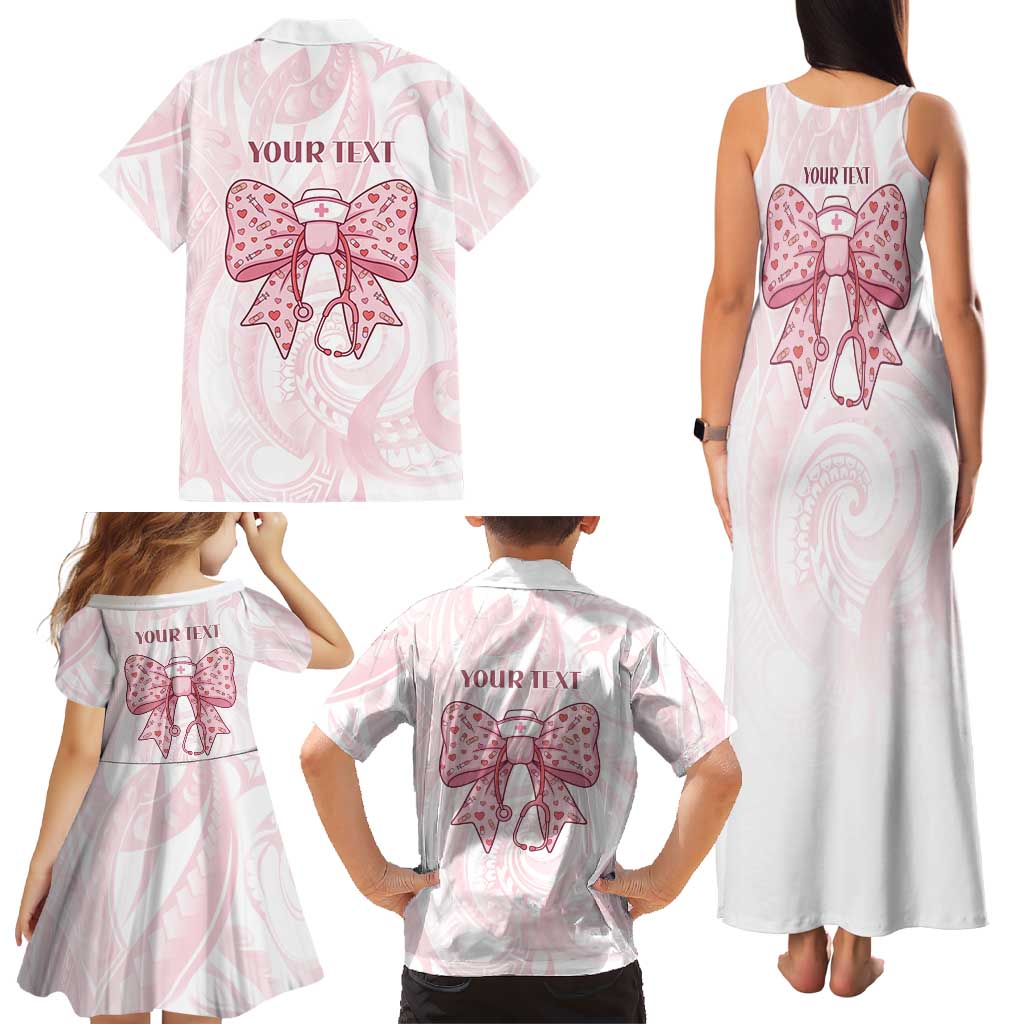 New Zealand Nurses RN Personalised Family Matching Tank Maxi Dress and Hawaiian Shirt Pink Stethoscope Coquette Bow Maori Motif LT9 - Polynesian Pride
