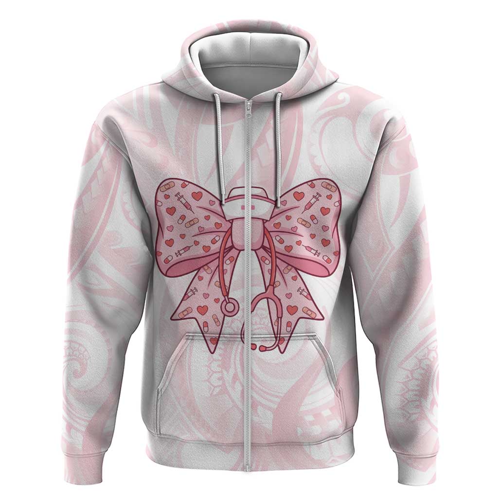 New Zealand Nurses RN Personalised Hoodie Pink Stethoscope Coquette Bow Maori Motif
