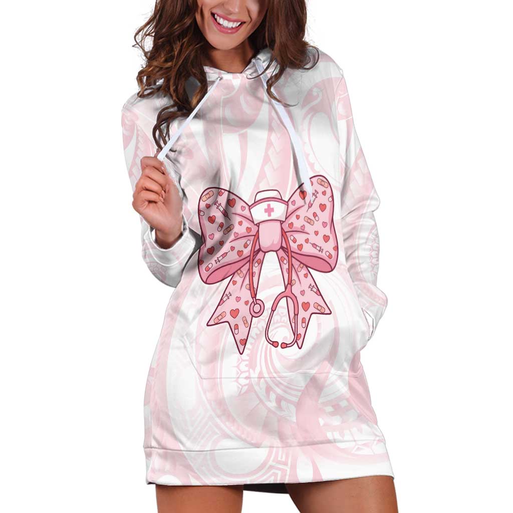 New Zealand Nurses RN Personalised Hoodie Dress Pink Stethoscope Coquette Bow Maori Motif