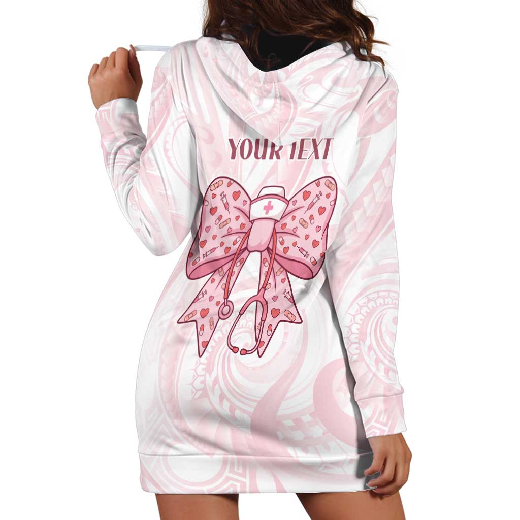 New Zealand Nurses RN Personalised Hoodie Dress Pink Stethoscope Coquette Bow Maori Motif