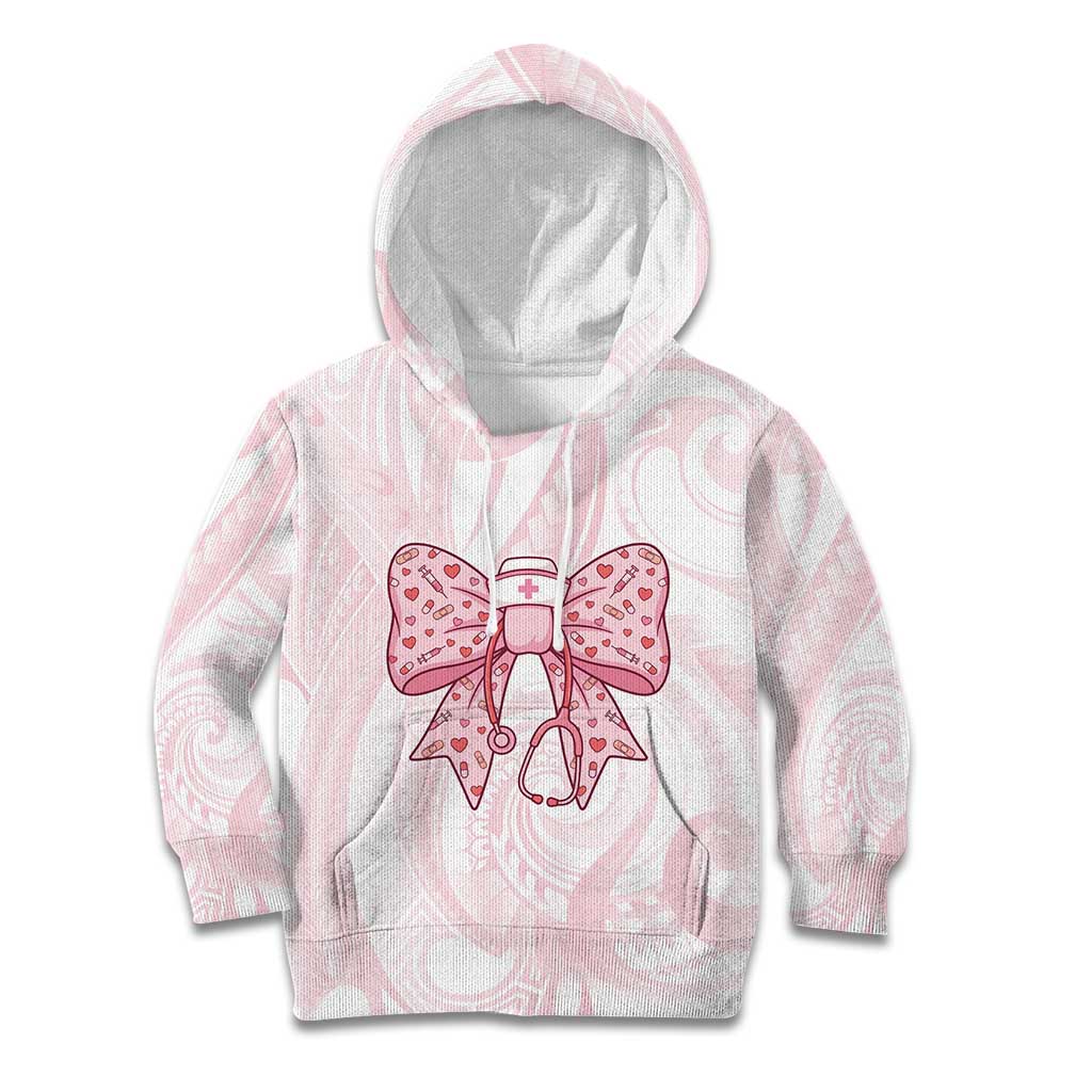 New Zealand Nurses RN Personalised Kid Hoodie Pink Stethoscope Coquette Bow Maori Motif