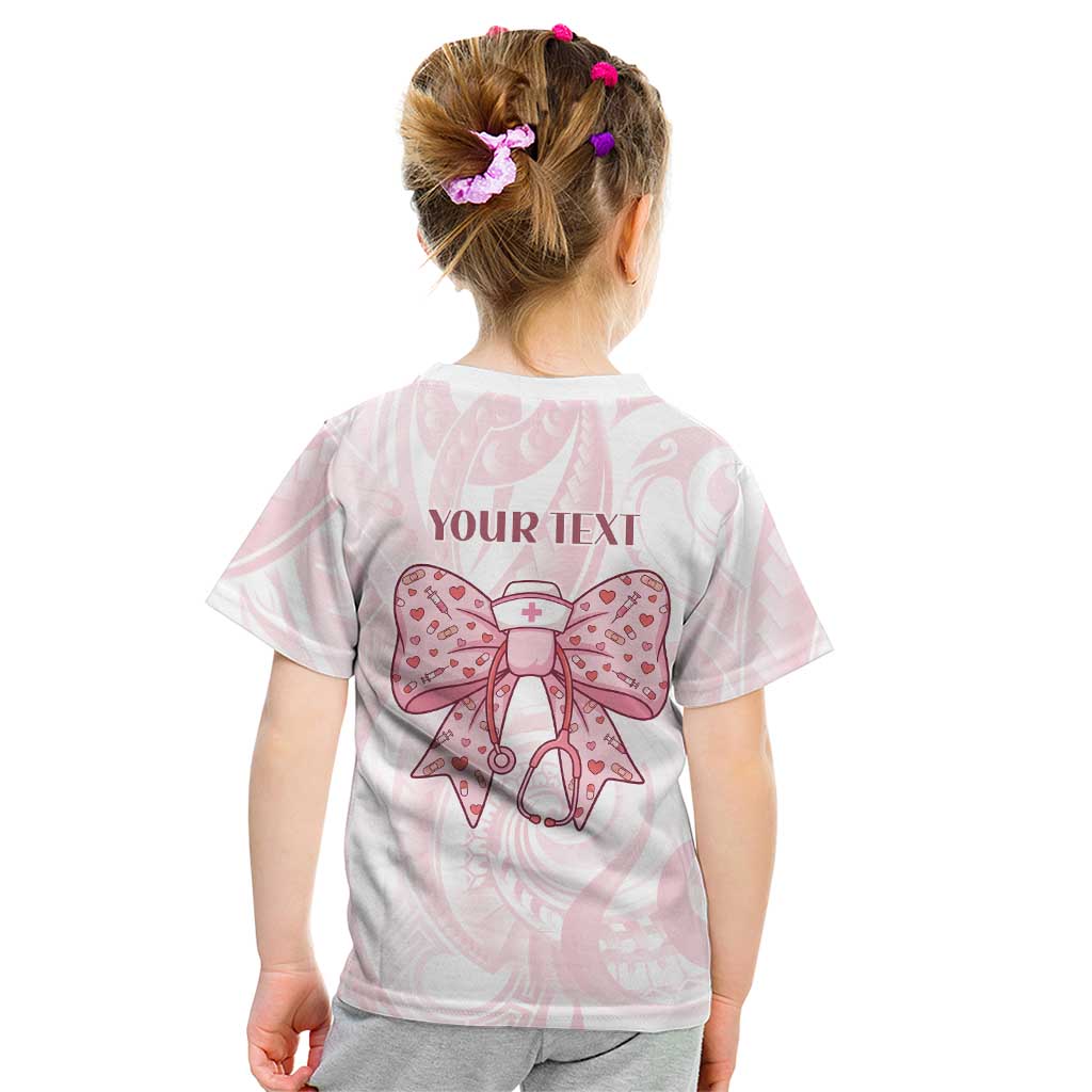 New Zealand Nurses RN Personalised Kid T Shirt Pink Stethoscope Coquette Bow Maori Motif