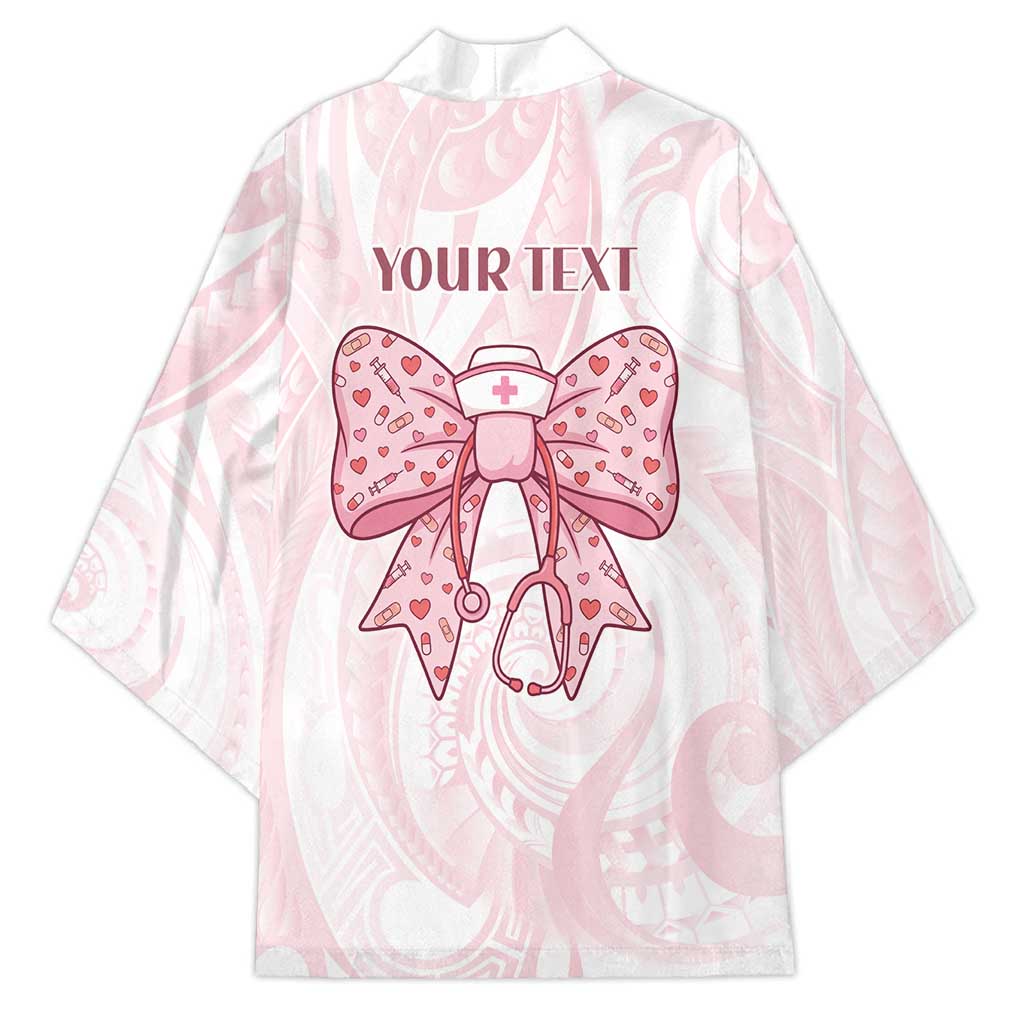 New Zealand Nurses RN Personalised Kimono Pink Stethoscope Coquette Bow Maori Motif