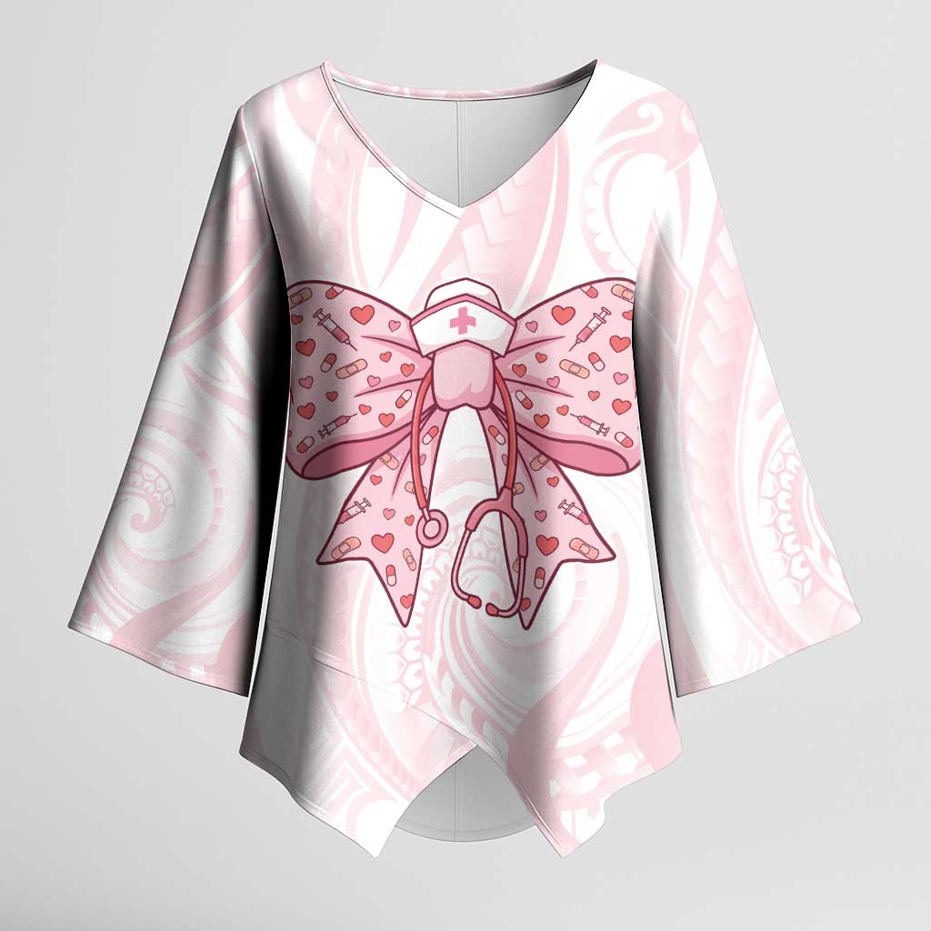 New Zealand Nurses RN Personalised Kimono Sleeve Blouse Pink Stethoscope Coquette Bow Maori Motif