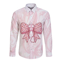 New Zealand Nurses RN Personalised Long Sleeve Button Shirt Pink Stethoscope Coquette Bow Maori Motif