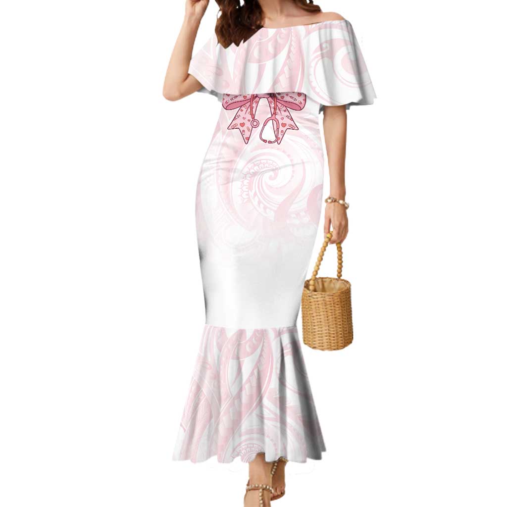 New Zealand Nurses RN Personalised Mermaid Dress Pink Stethoscope Coquette Bow Maori Motif