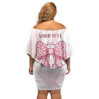 New Zealand Nurses RN Personalised Off Shoulder Short Dress Pink Stethoscope Coquette Bow Maori Motif