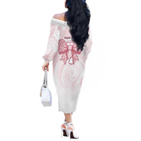 New Zealand Nurses RN Personalised Off The Shoulder Long Sleeve Dress Pink Stethoscope Coquette Bow Maori Motif