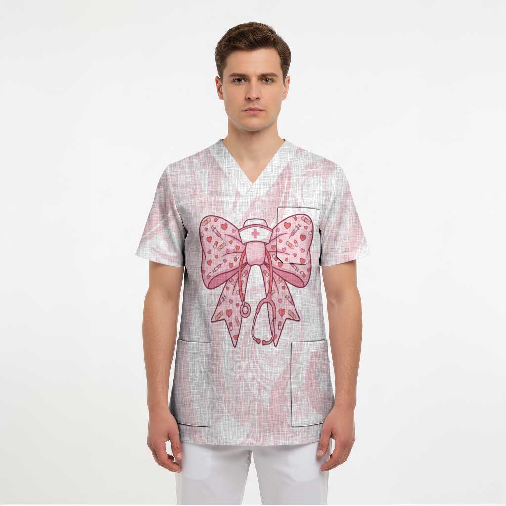 New Zealand Nurses RN Personalised Scrub Top Pink Stethoscope Coquette Bow Maori Motif