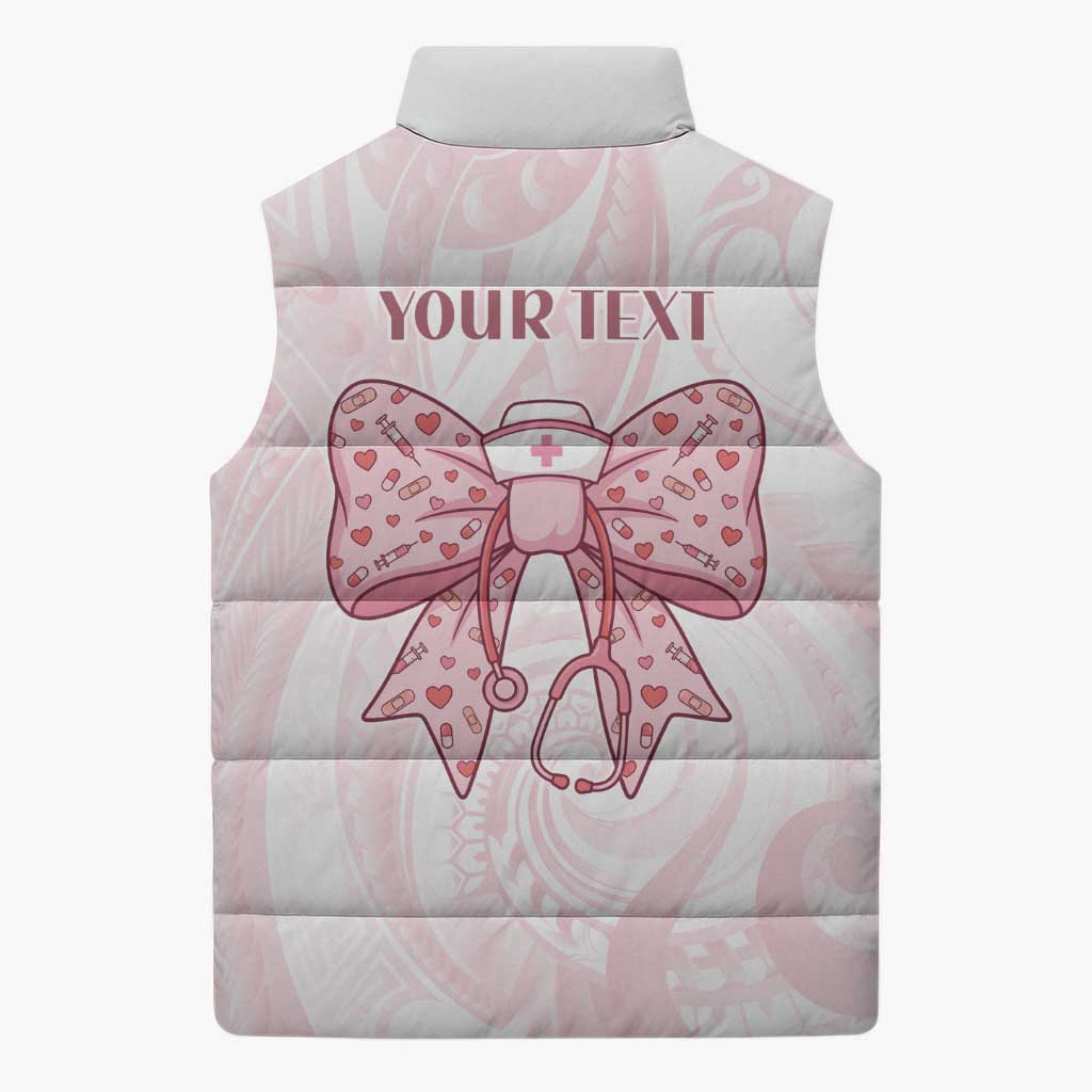 New Zealand Nurses RN Personalised Sleeveless Puffer Jacket Pink Stethoscope Coquette Bow Maori Motif