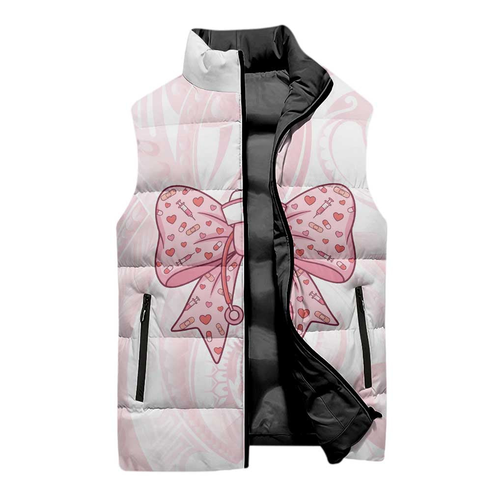 New Zealand Nurses RN Personalised Sleeveless Puffer Jacket Pink Stethoscope Coquette Bow Maori Motif