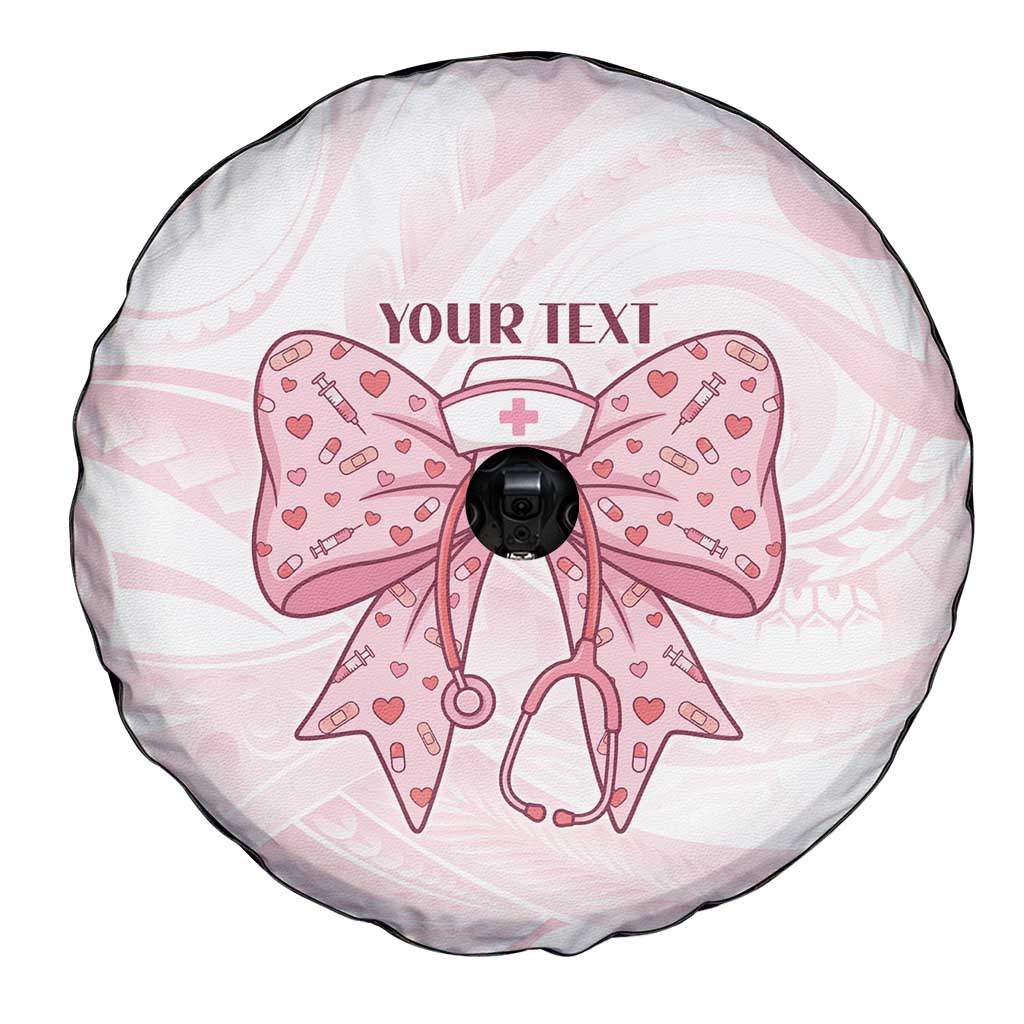 New Zealand Nurses RN Personalised Spare Tire Cover Pink Stethoscope Coquette Bow Maori Motif