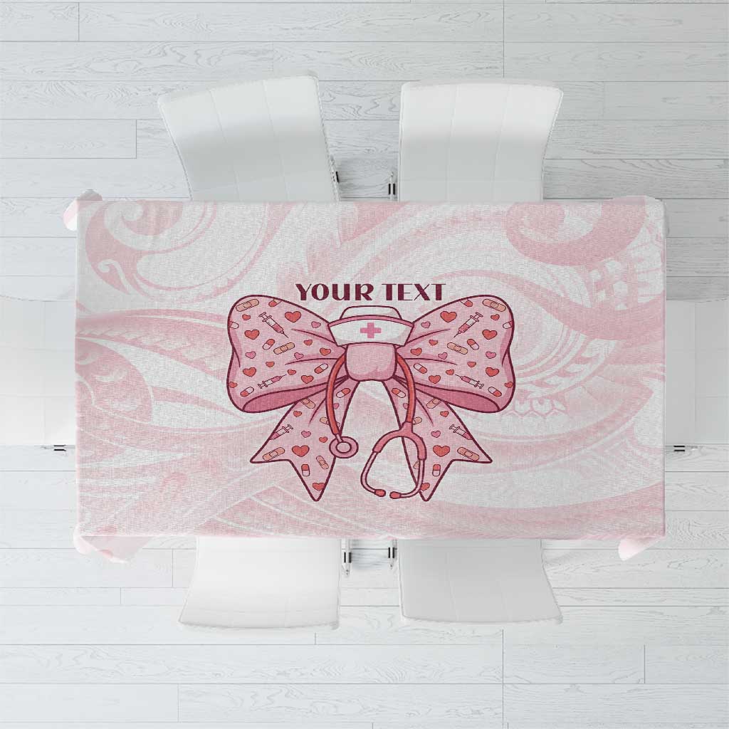 New Zealand Nurses RN Personalised Tablecloth Pink Stethoscope Coquette Bow Maori Motif