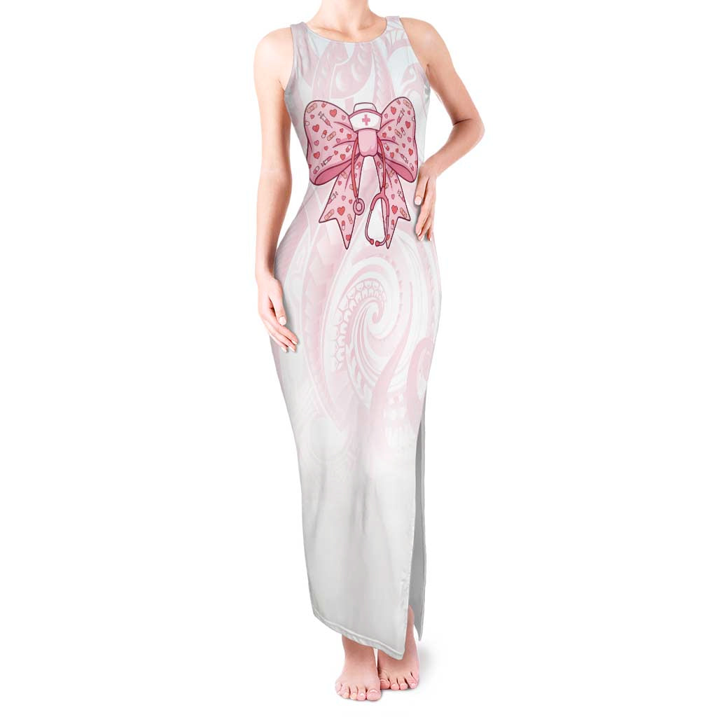 New Zealand Nurses RN Personalised Tank Maxi Dress Pink Stethoscope Coquette Bow Maori Motif