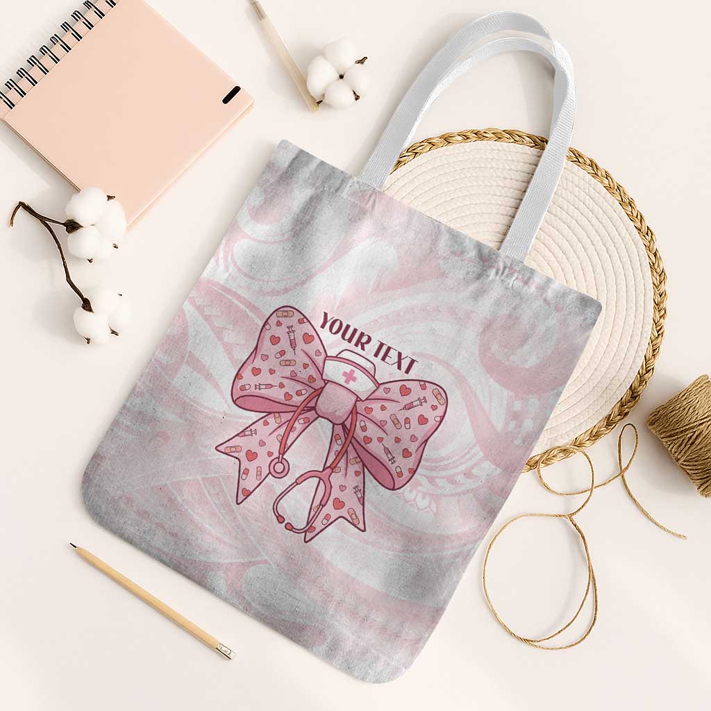 New Zealand Nurses RN Personalised Tote Bag Pink Stethoscope Coquette Bow Maori Motif