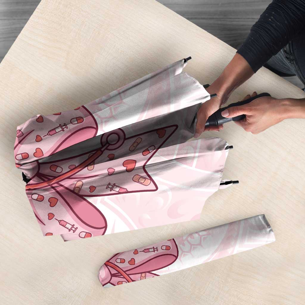New Zealand Nurses RN Personalised Umbrella Pink Stethoscope Coquette Bow Maori Motif