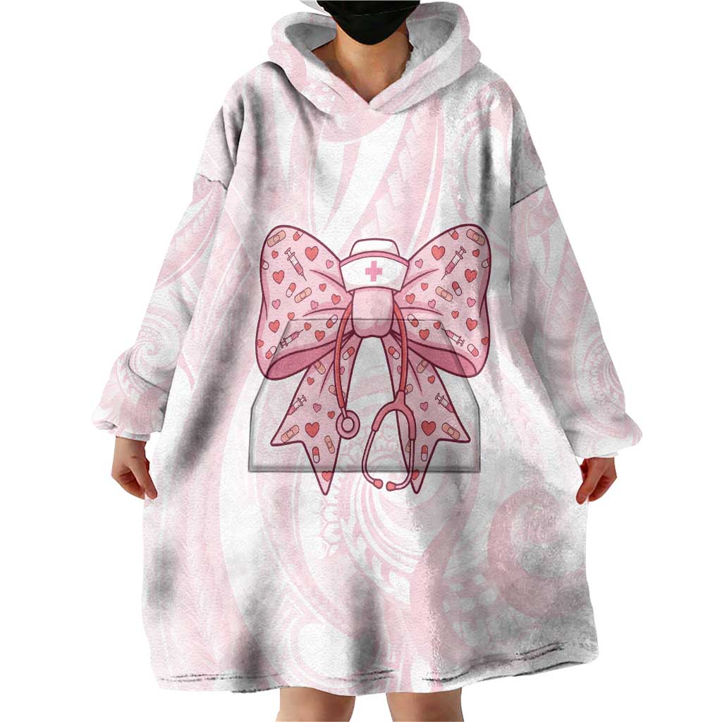 New Zealand Nurses RN Personalised Wearable Blanket Hoodie Pink Stethoscope Coquette Bow Maori Motif