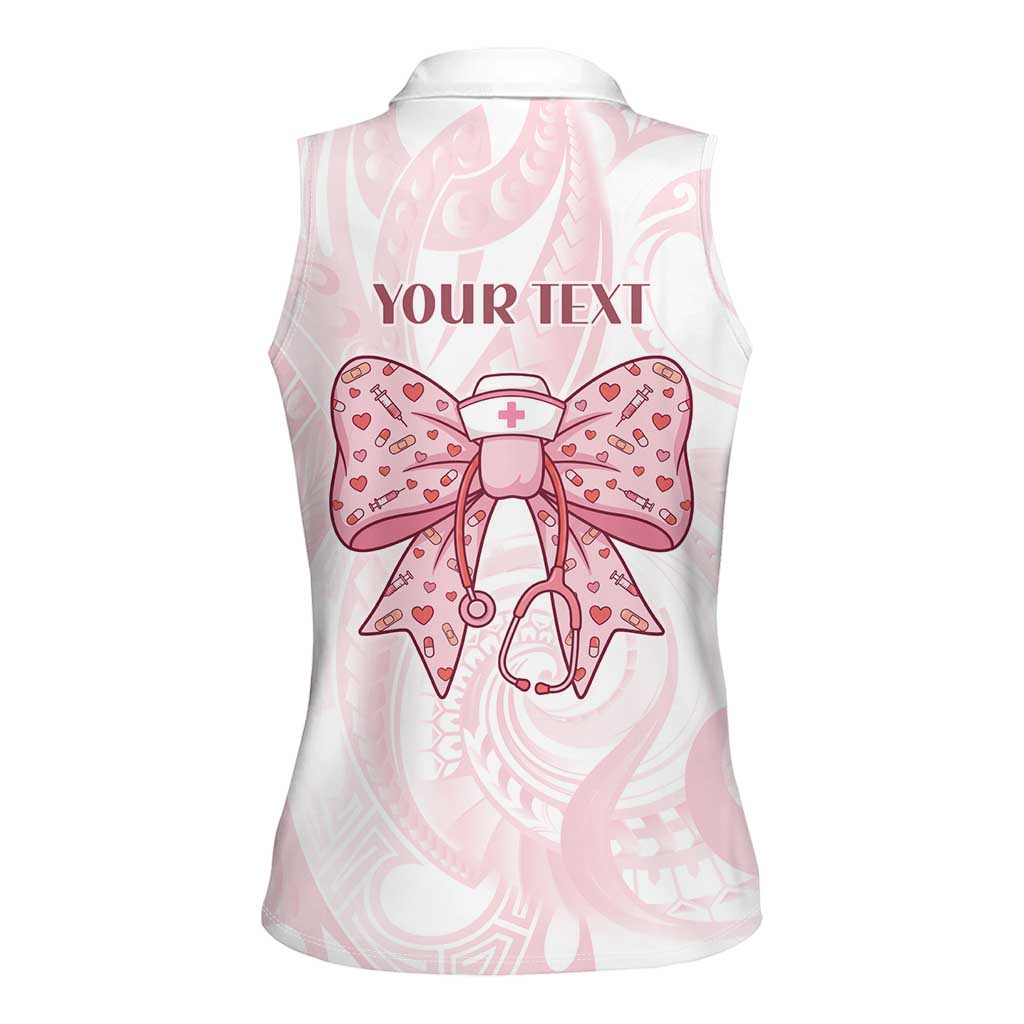 New Zealand Nurses RN Personalised Women Sleeveless Polo Shirt Pink Stethoscope Coquette Bow Maori Motif LT9 - Polynesian Pride