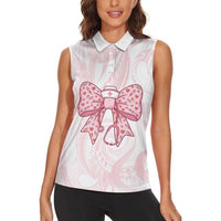 New Zealand Nurses RN Personalised Women Sleeveless Polo Shirt Pink Stethoscope Coquette Bow Maori Motif LT9 - Polynesian Pride