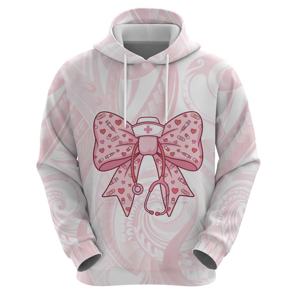 New Zealand Nurses RN Personalised Zip Hoodie Pink Stethoscope Coquette Bow Maori Motif