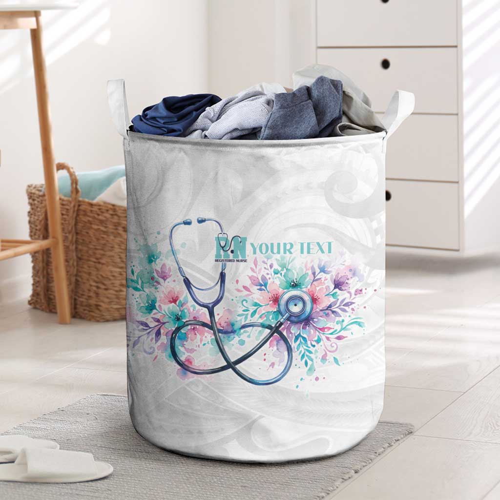 New Zealand Nurses RN Personalised Laundry Basket Stethoscope Floral Maori Motif