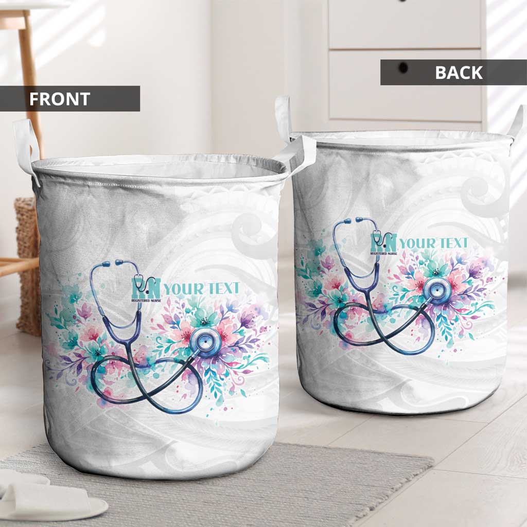 New Zealand Nurses RN Personalised Laundry Basket Stethoscope Floral Maori Motif