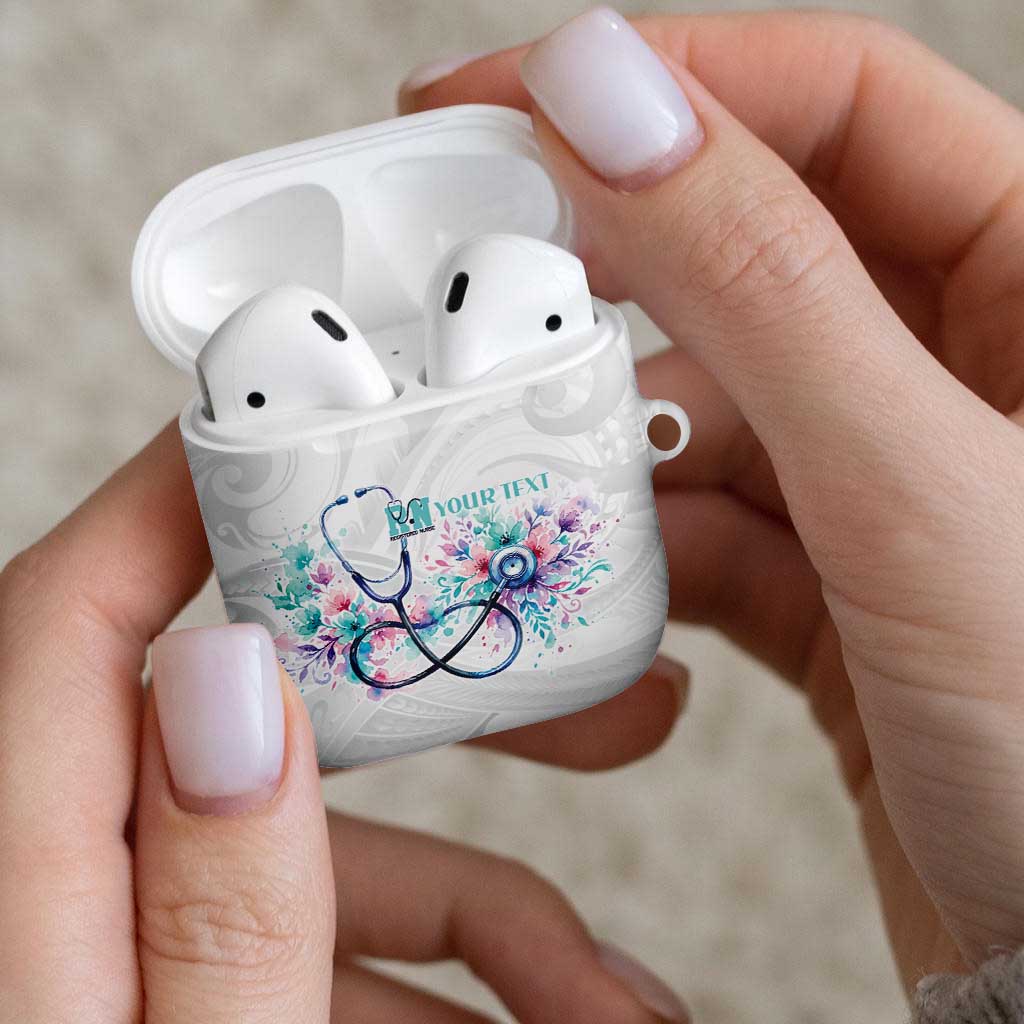 New Zealand Nurses RN Personalised AirPods Case Stethoscope Floral Maori Motif