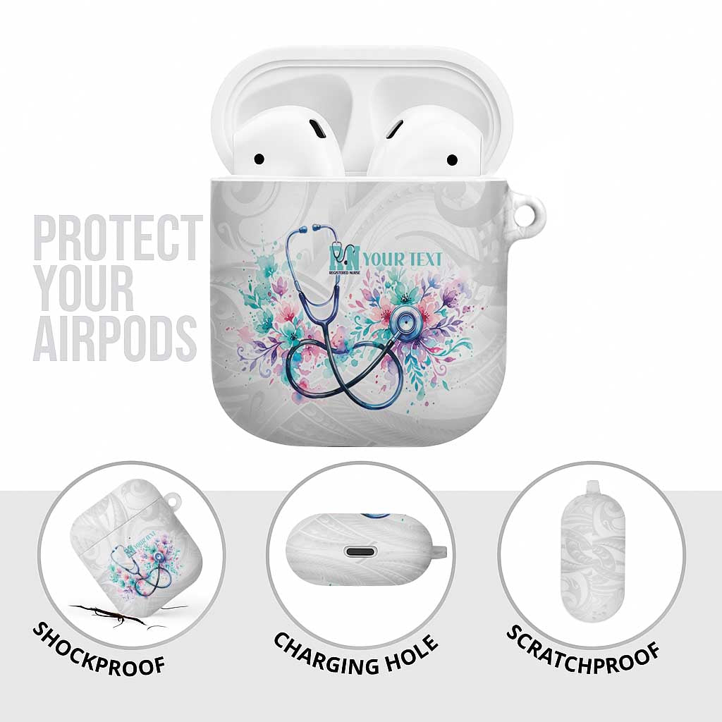 New Zealand Nurses RN Personalised AirPods Case Stethoscope Floral Maori Motif