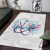 New Zealand Nurses RN Personalised Area Rug Stethoscope Floral Maori Motif