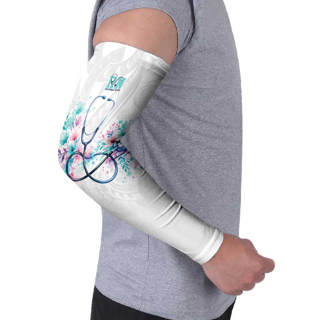 New Zealand Nurses RN Personalised Arm Sleeves Stethoscope Floral Maori Motif