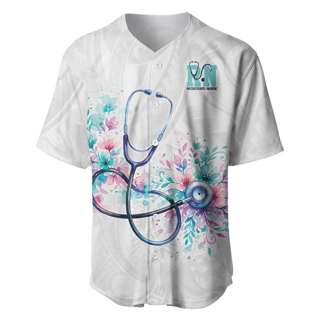 New Zealand Nurses RN Personalised Baseball Jersey Stethoscope Floral Maori Motif