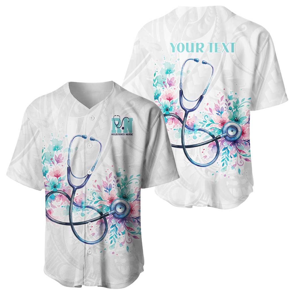 New Zealand Nurses RN Personalised Baseball Jersey Stethoscope Floral Maori Motif
