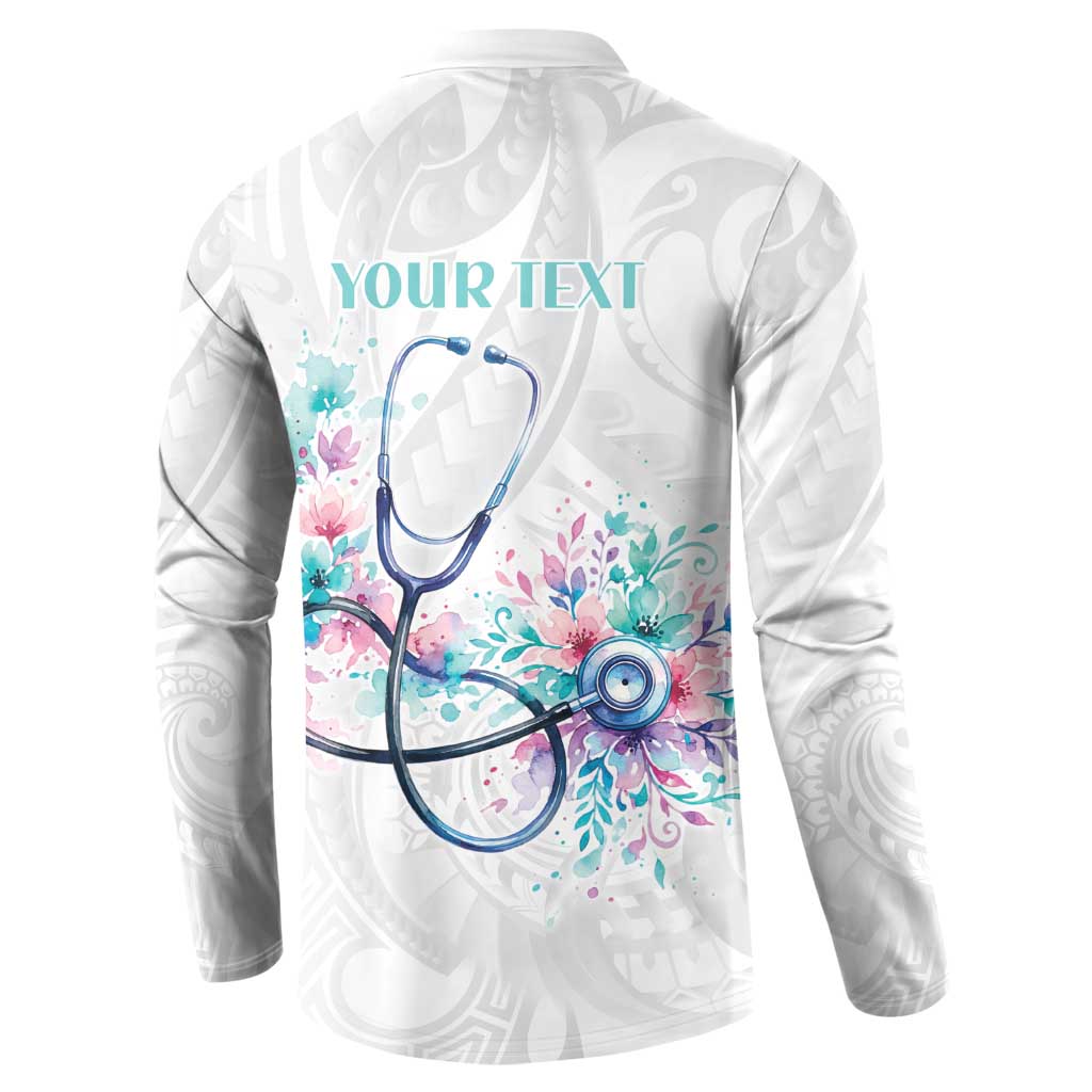 New Zealand Nurses RN Personalised Button Sweatshirt Stethoscope Floral Maori Motif