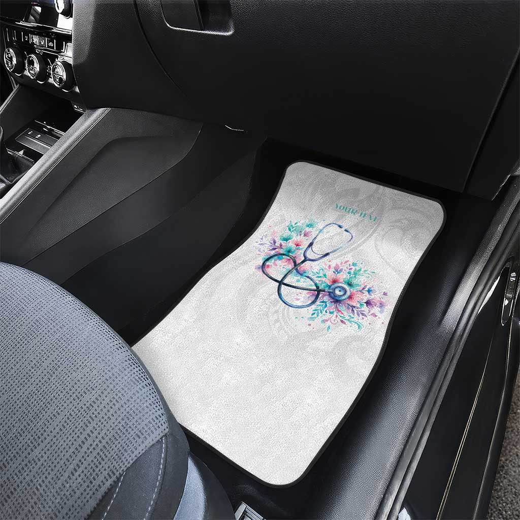 New Zealand Nurses RN Personalised Car Mats Stethoscope Floral Maori Motif