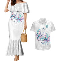 New Zealand Nurses RN Personalised Couples Matching Mermaid Dress and Hawaiian Shirt Stethoscope Floral Maori Motif LT9 White - Polynesian Pride