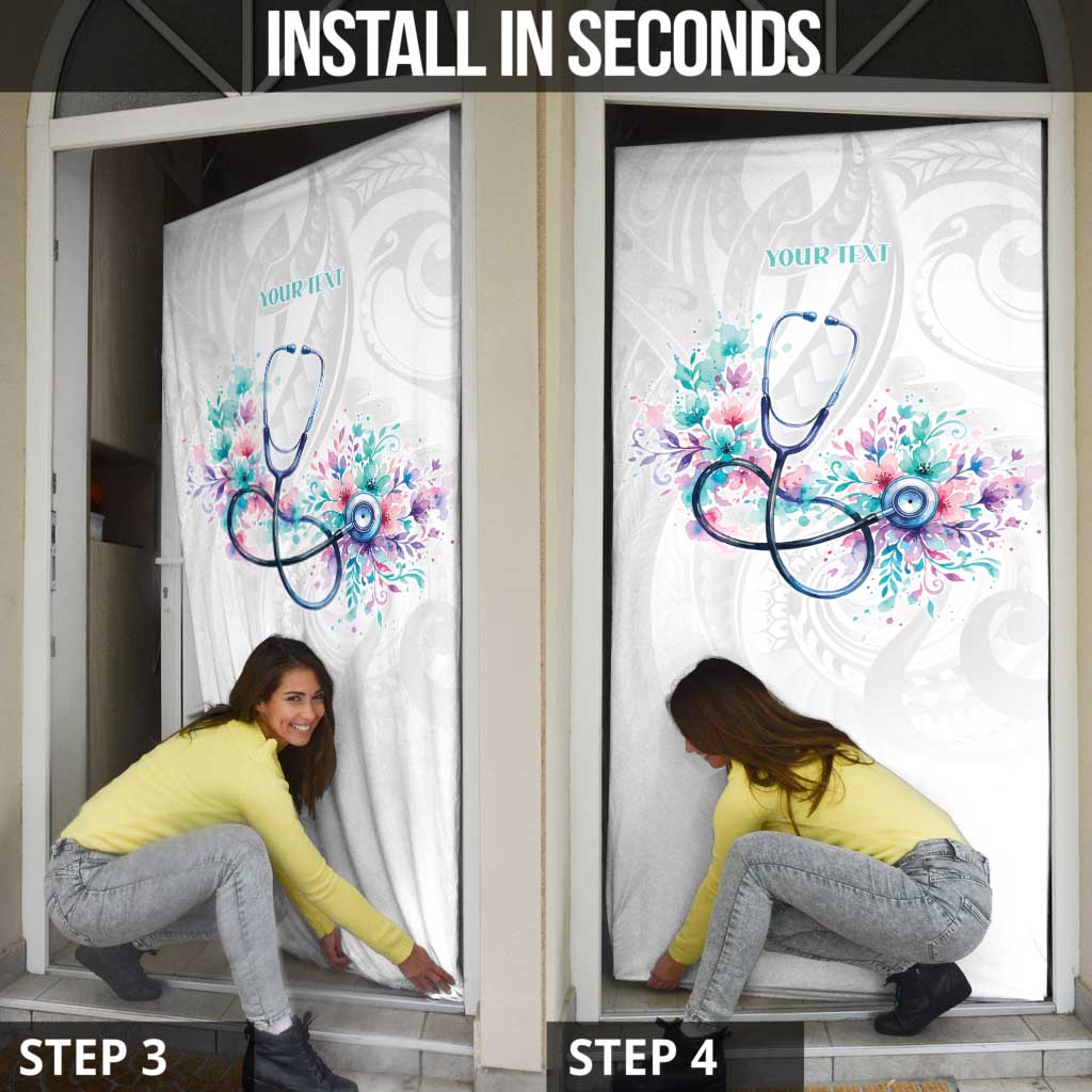New Zealand Nurses RN Personalised Door Cover Stethoscope Floral Maori Motif