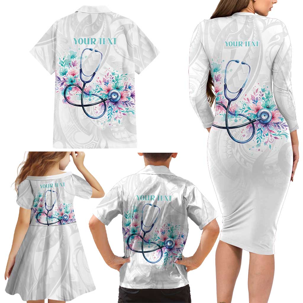 New Zealand Nurses RN Personalised Family Matching Long Sleeve Bodycon Dress and Hawaiian Shirt Stethoscope Floral Maori Motif LT9 - Polynesian Pride
